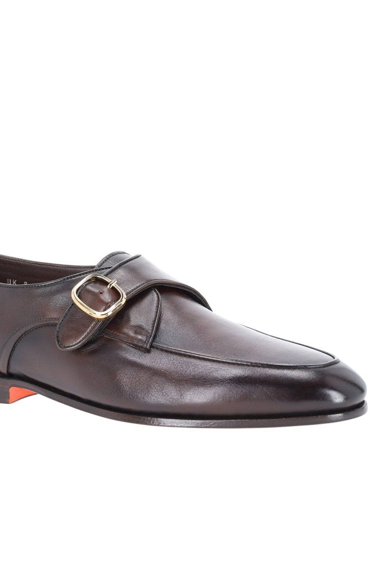 Santoni Oak Brown Carlo Patina Leather Loafers