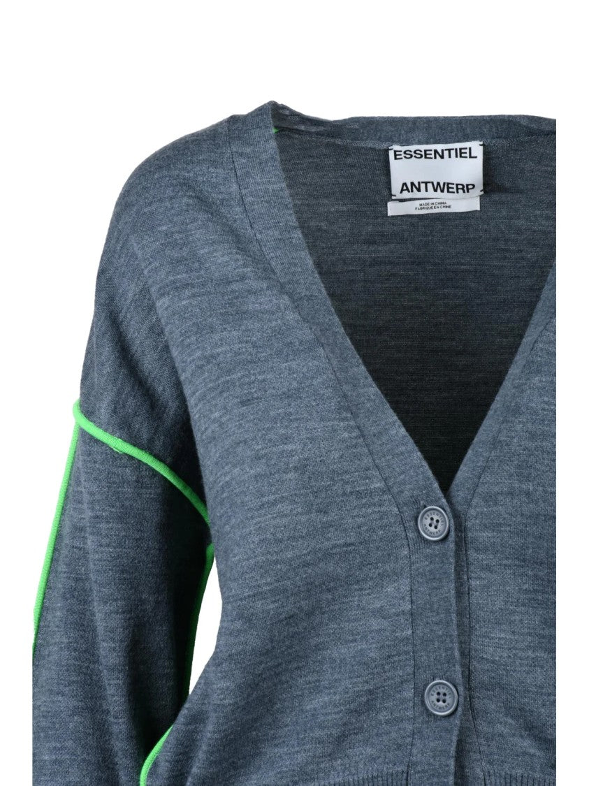 Essentiel Antwerp Grey Wool-Blend Knit Cardigan
