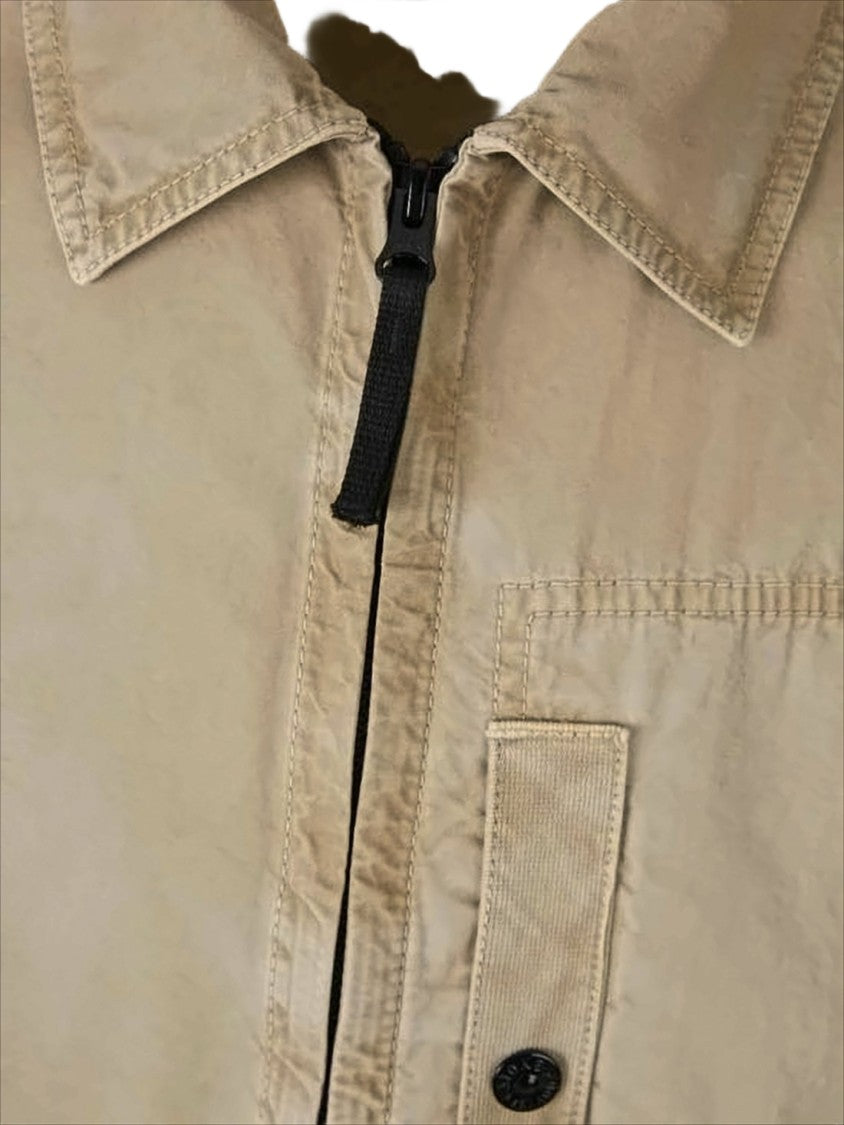 Stone Island Beige Cotton Jacket With Classic Collar