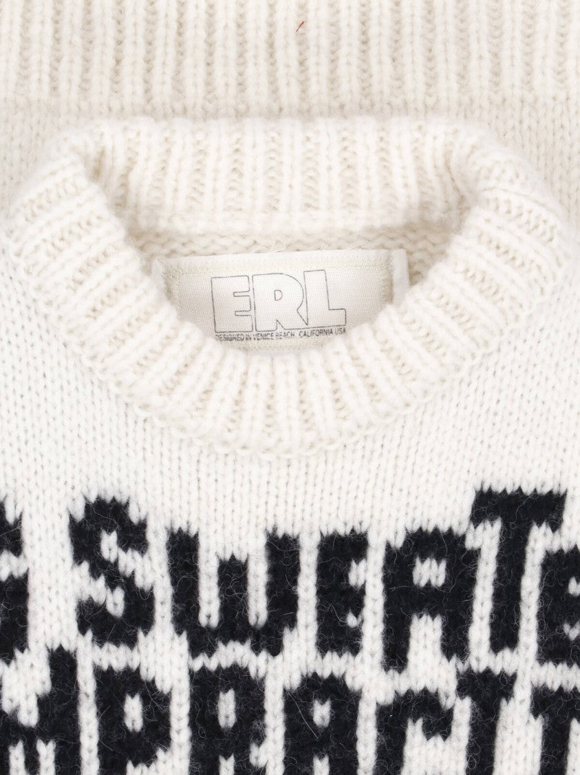 Erl Intarsia Detail White Alpaca Blend Sweater