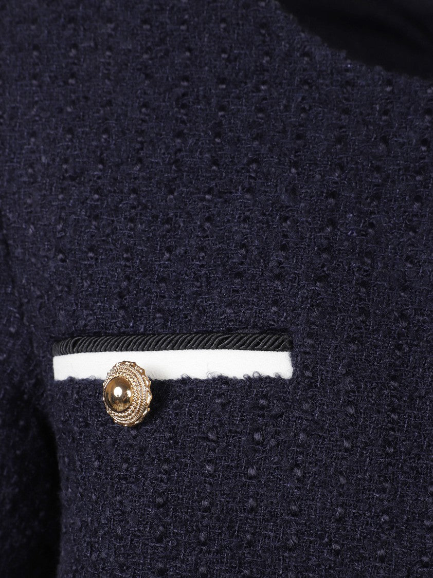 Self-Portrait Structured Blue Mini Dress With Fitted Bodice And Flared Skirt