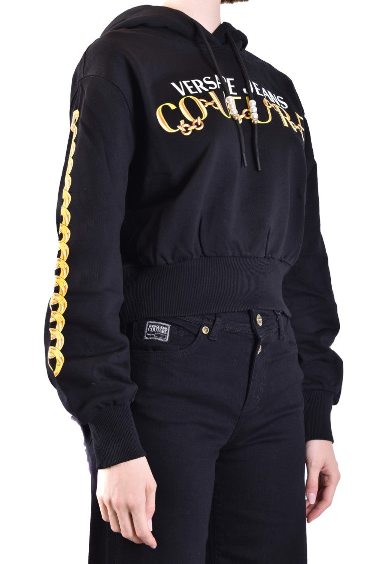 Versace Jeans Couture Cropped Sweatshirt With Trendy Logo And Statement Sleeves