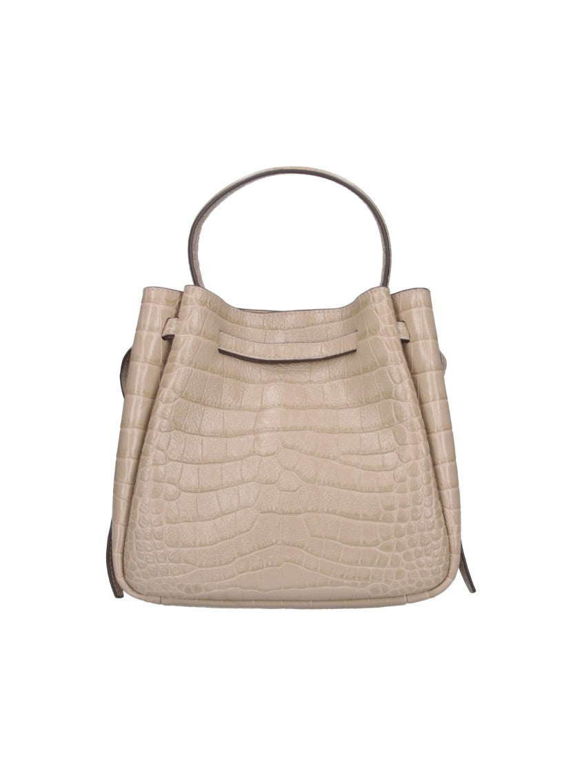 Tory Burch Beige Croc-Embossed Leather Romy Bucket Bag