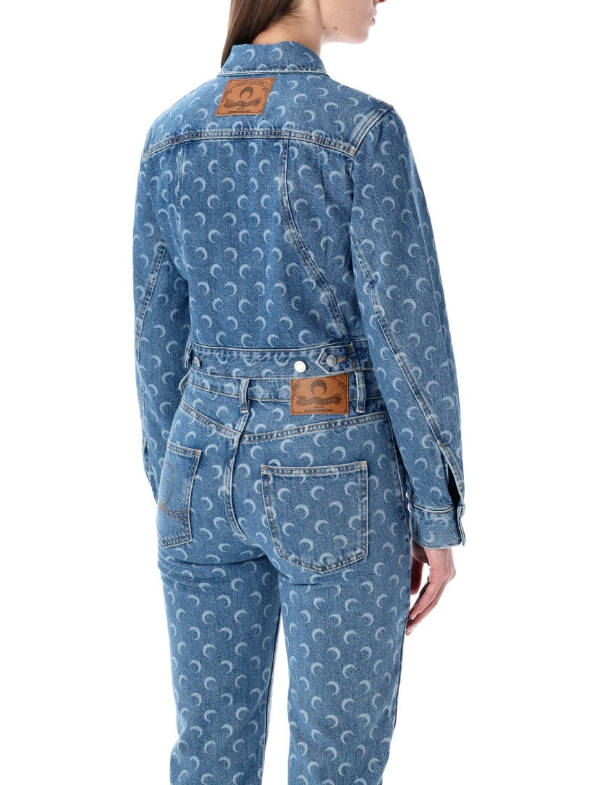 Marine Serre Moon Laser Blue Wash Cropped Denim Jacket