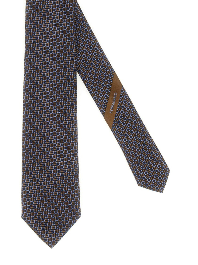 Ferragamo Geometric Pattern Silk Tie With Refined Finish