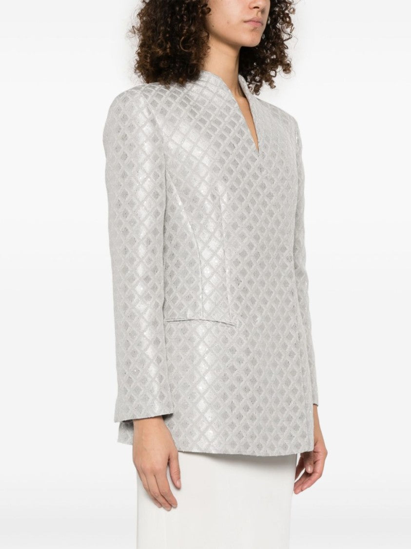 Giorgio Armani Light Grey Double-Breasted Jacket With Sequin Embellishment