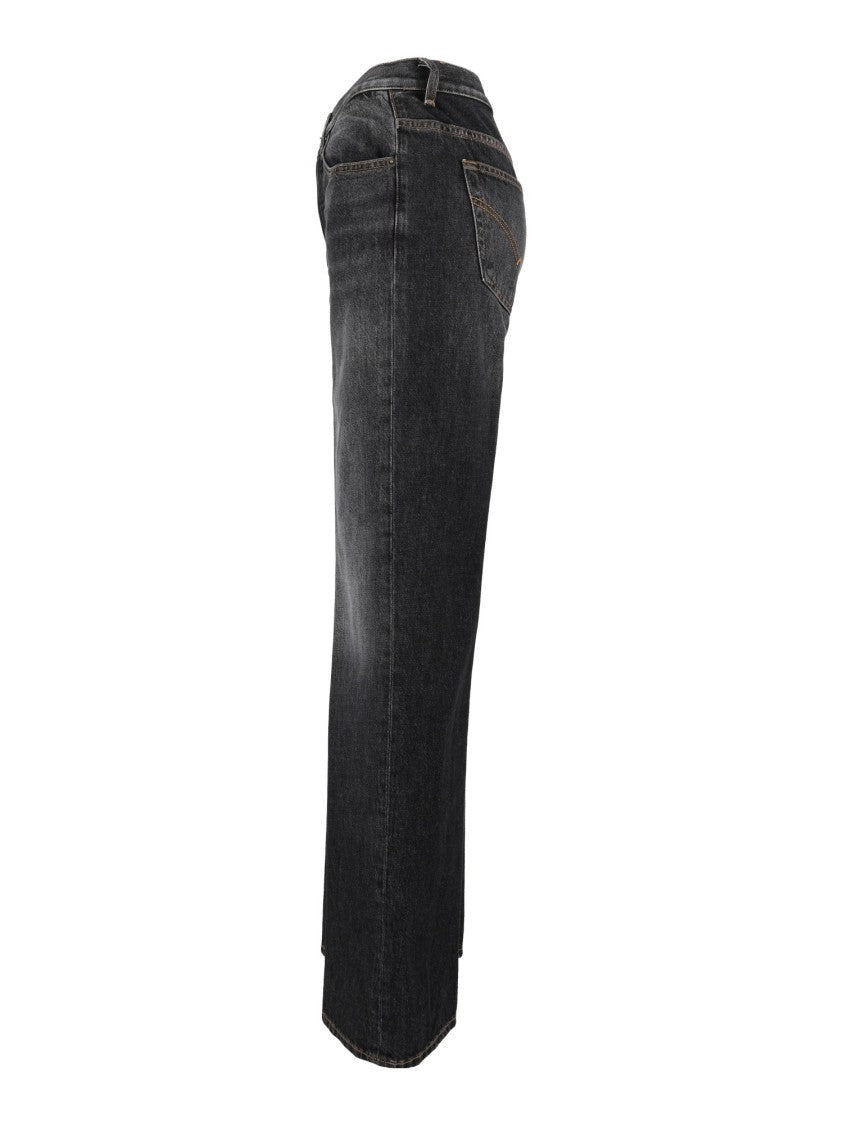 Dondup Jacklyn Faded Black High-Waist Wide-Leg Jeans