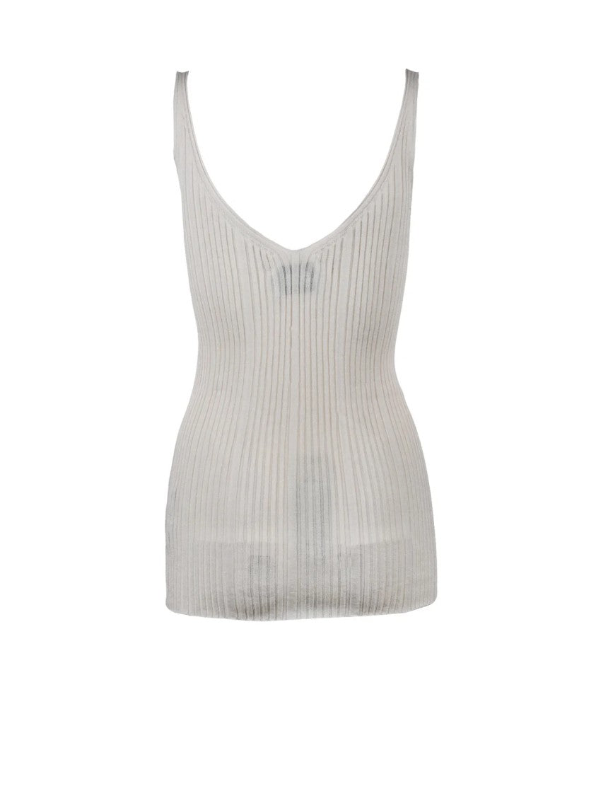 Alpha Studio White V-Neck Ribbed Viscose-Blend Tank Top
