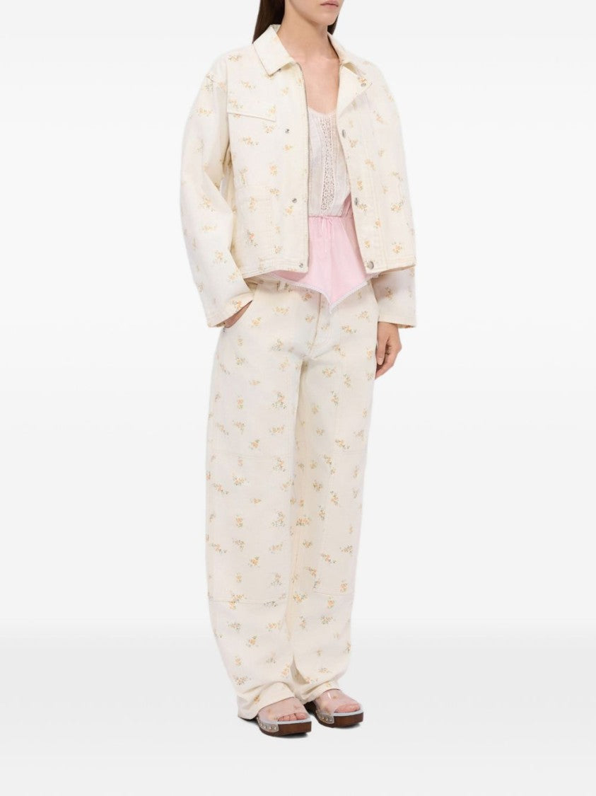 Msgm Light Beige Floral Print Trousers
