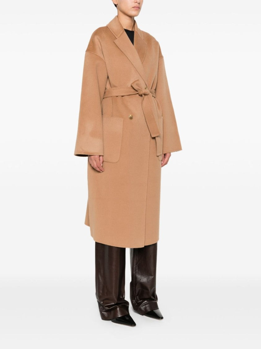 Semi Couture Belted Camel Wool Long Coat