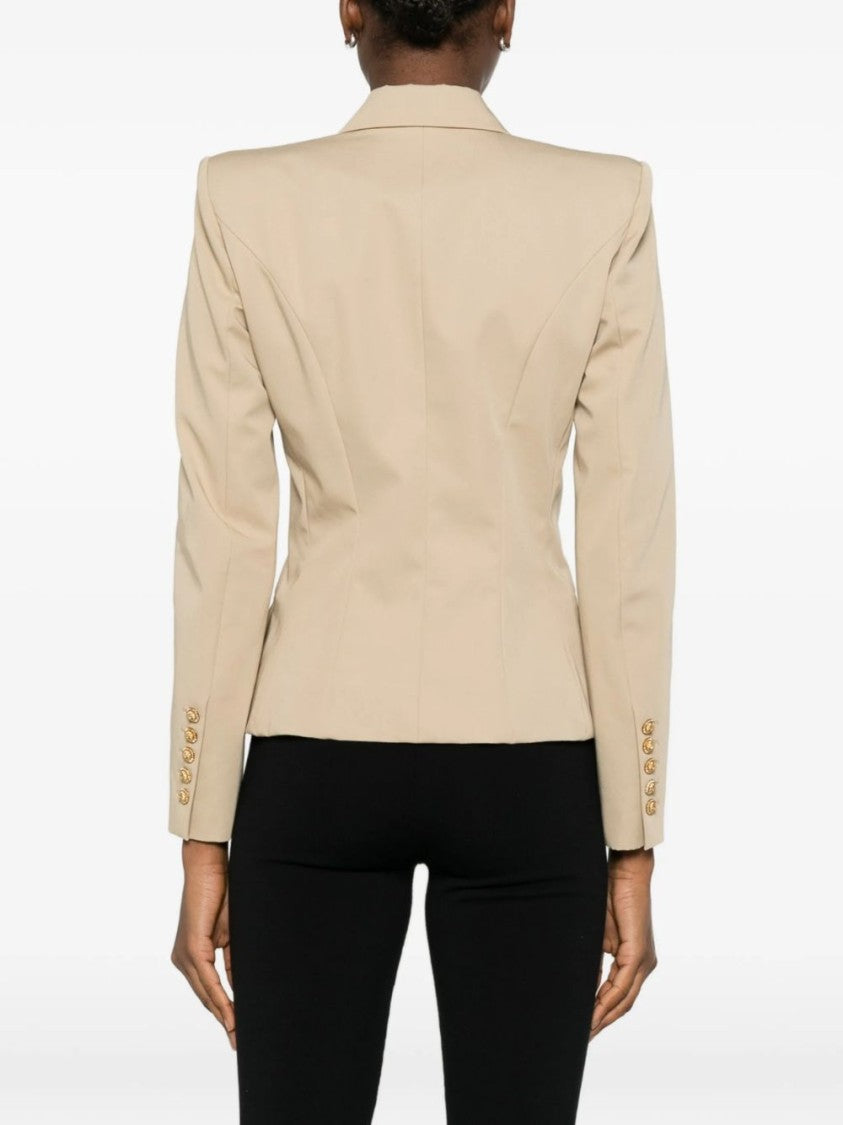 Balmain Beige Double Breasted Structured Shoulder Jacket