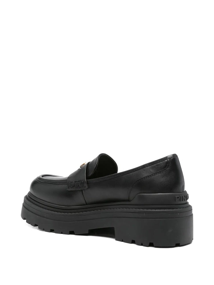 Pinko Black Mia 24 Rounded Toe Lug Sole Leather Loafers