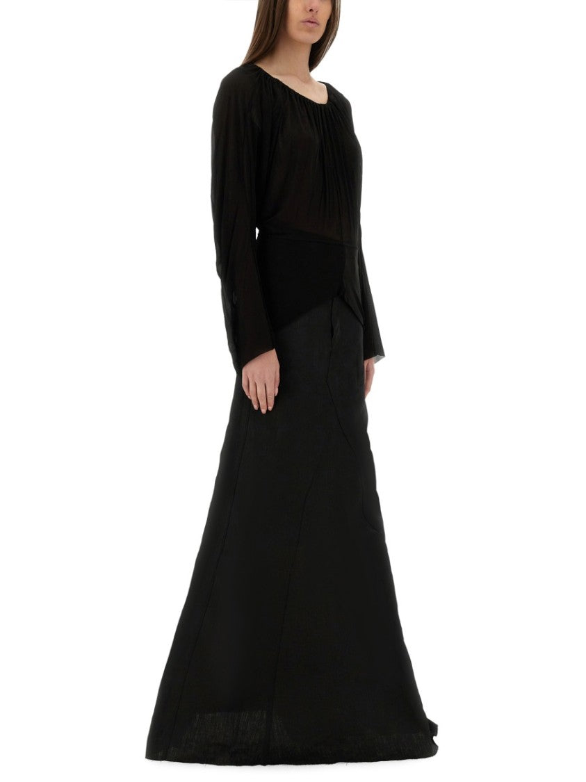 Rick Owens Flowing Black Draped Top With Wide Neckline