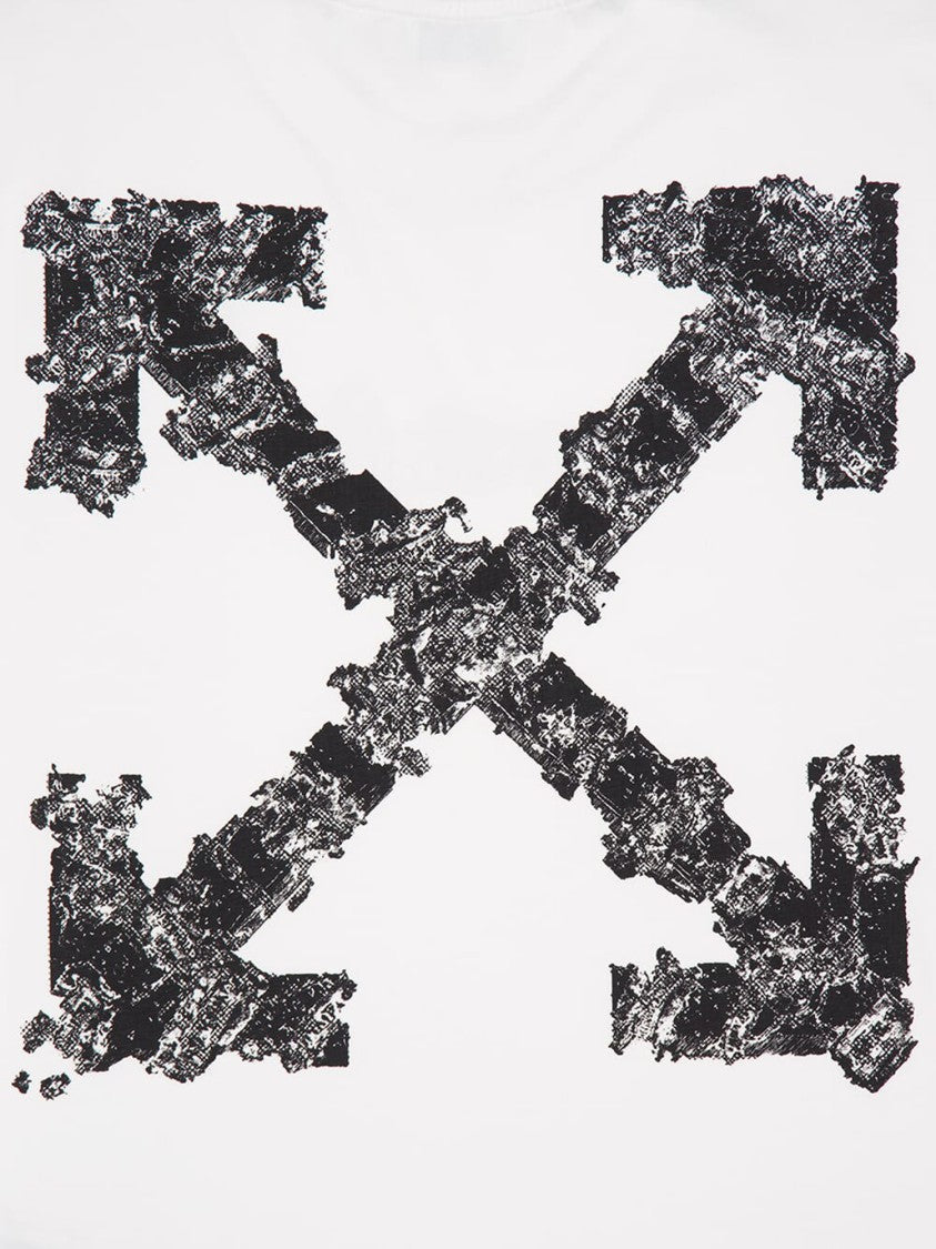 Off-White White Cotton T-Shirt With Distressed Logo Prints