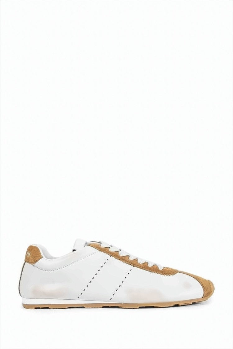 Miu Miu Minimalistic White Leather Sneakers With Suede Accents