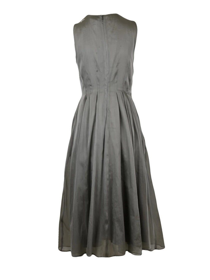 Max Mara Pleated Midi Dress With Flared Skirt And Decorative Embellishments