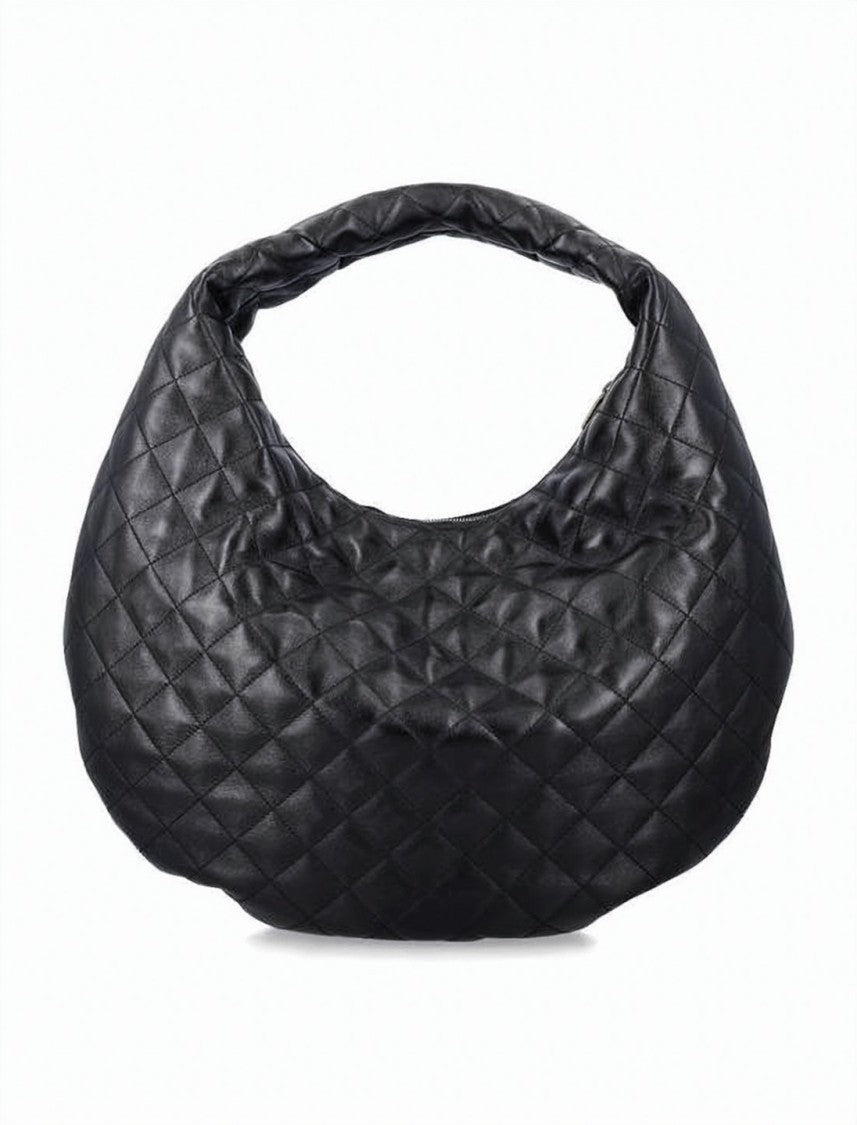 Saint Laurent Quilted Crescent Tote Bag With Metallic Emblem