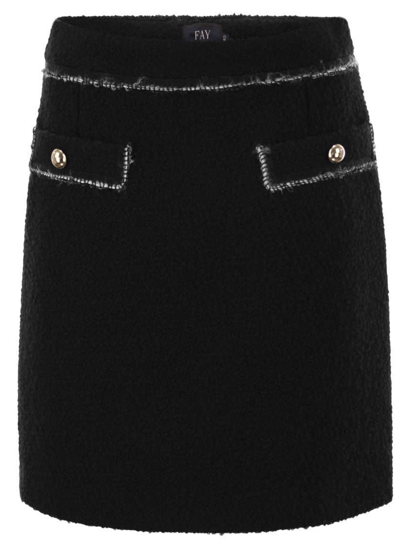 Fay Short Boucle Wool Skirt With Flap Pockets