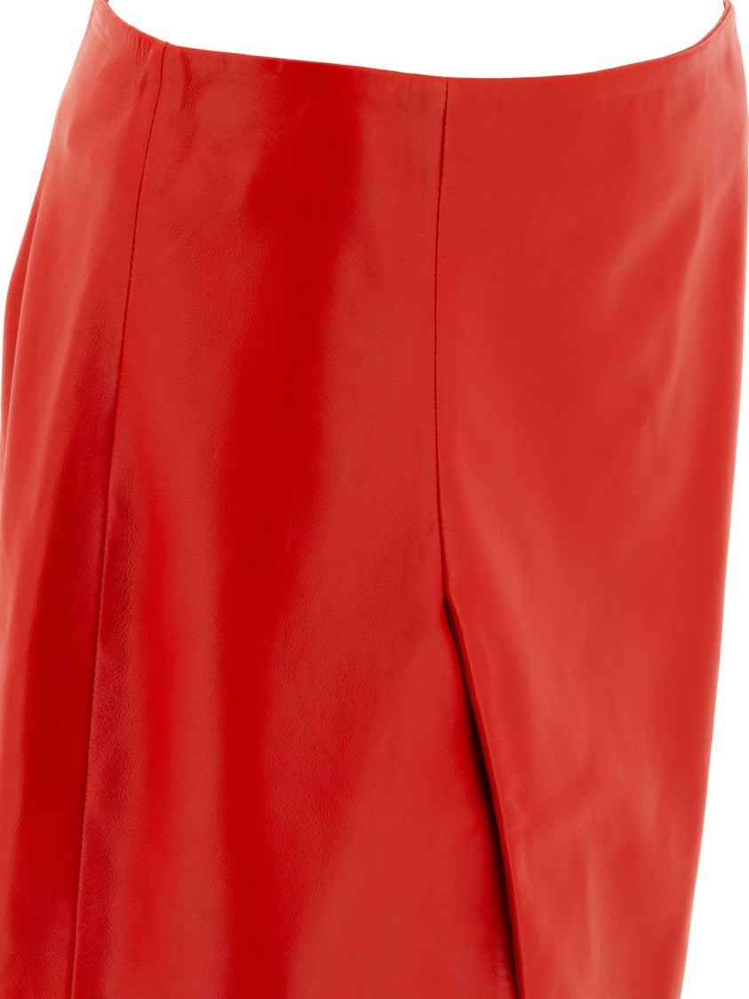 Loulou Studio Asymmetrical Red Lambskin Skirt