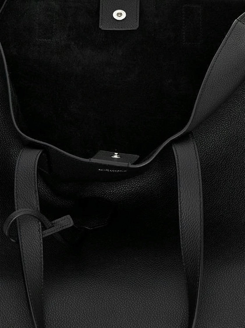 Saint Laurent Structured Black Calf Leather Tote Bag