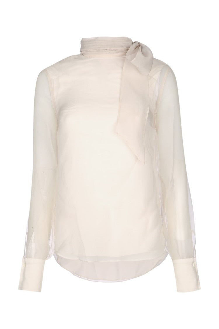 Brunello Cucinelli Sheer Blouse With Bow Detail