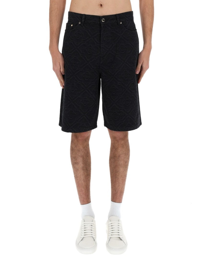 Casablanca Neutrals Laser Monogram Embossed Cotton Shorts