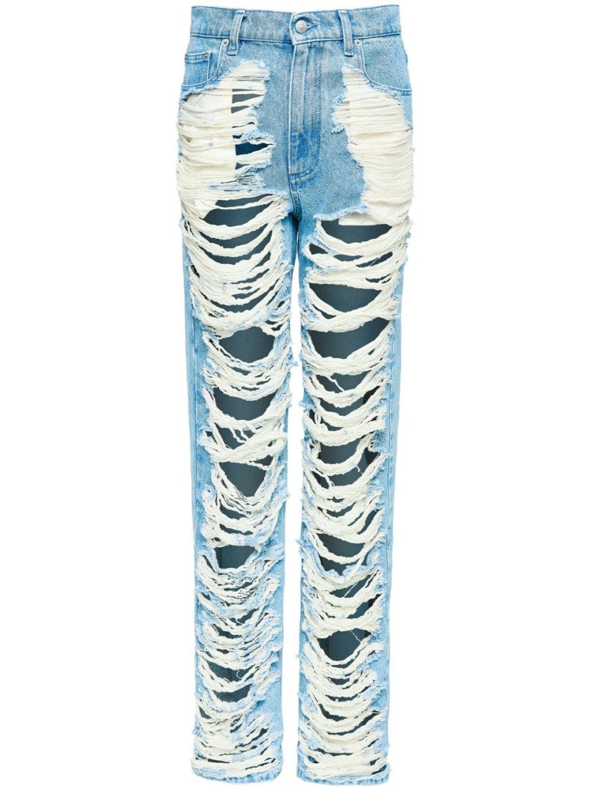 Mm6 By Maison Margiela Distressed Light Blue Jeans With Signature Numbers Motif