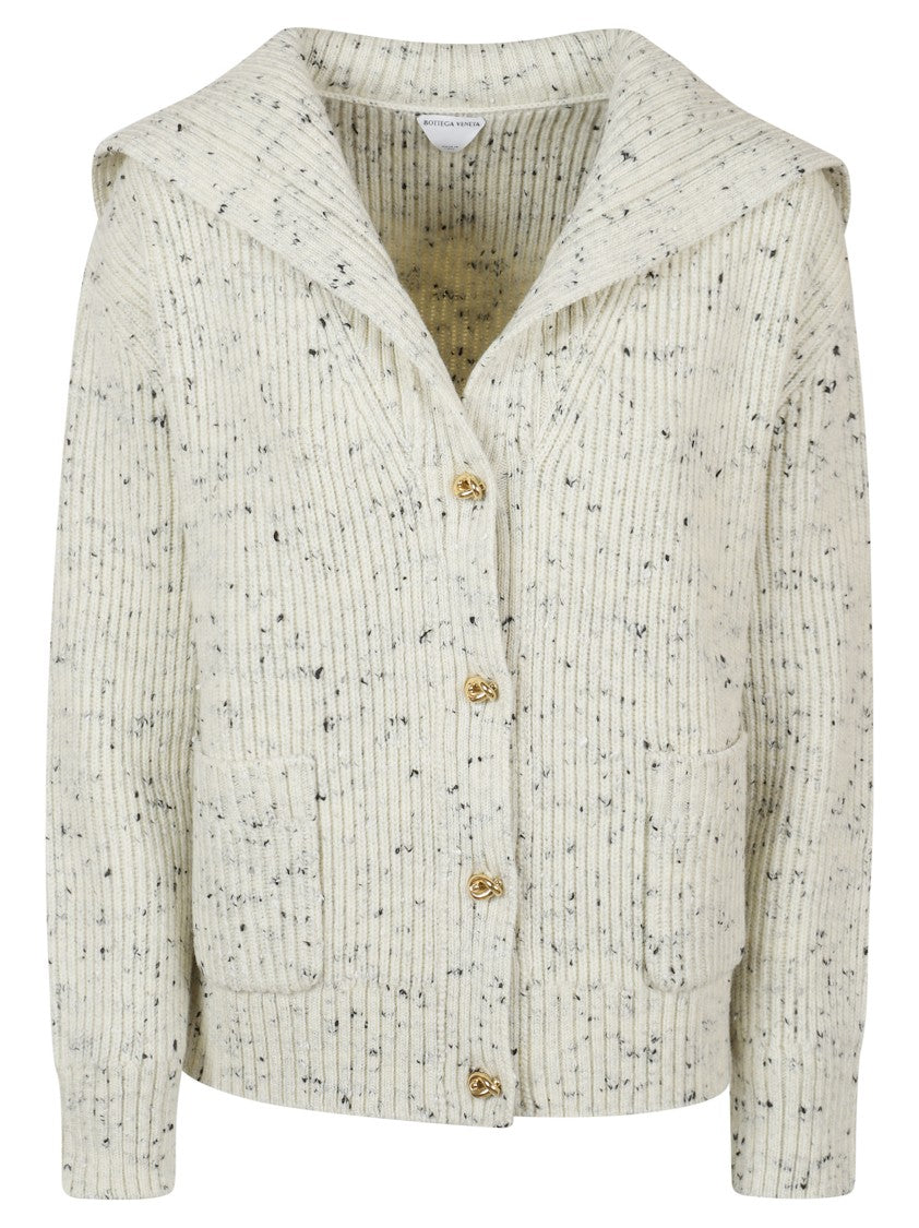Bottega Veneta Ribbed Knit Sweater With Oversized Collar And Gold-Tone Buttons