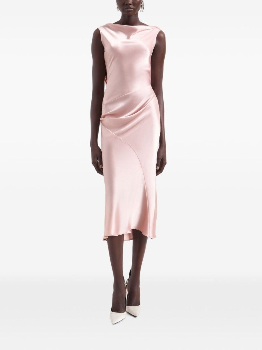 Nina Ricci Draped Midi Dress In Blush Satin Finish