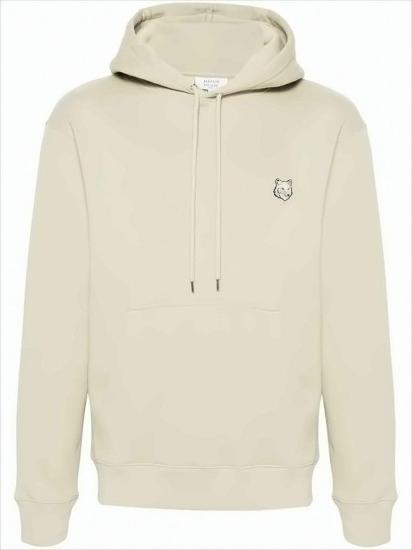 Maison Kitsuné Minimalist Light Beige Hoodie With Embroidered Fox Emblem