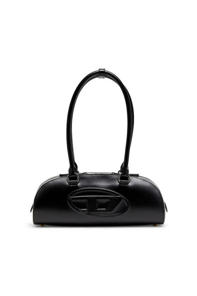 Diesel Black Cutout D-Logo Dual Top Handle Leather Shoulder Bag