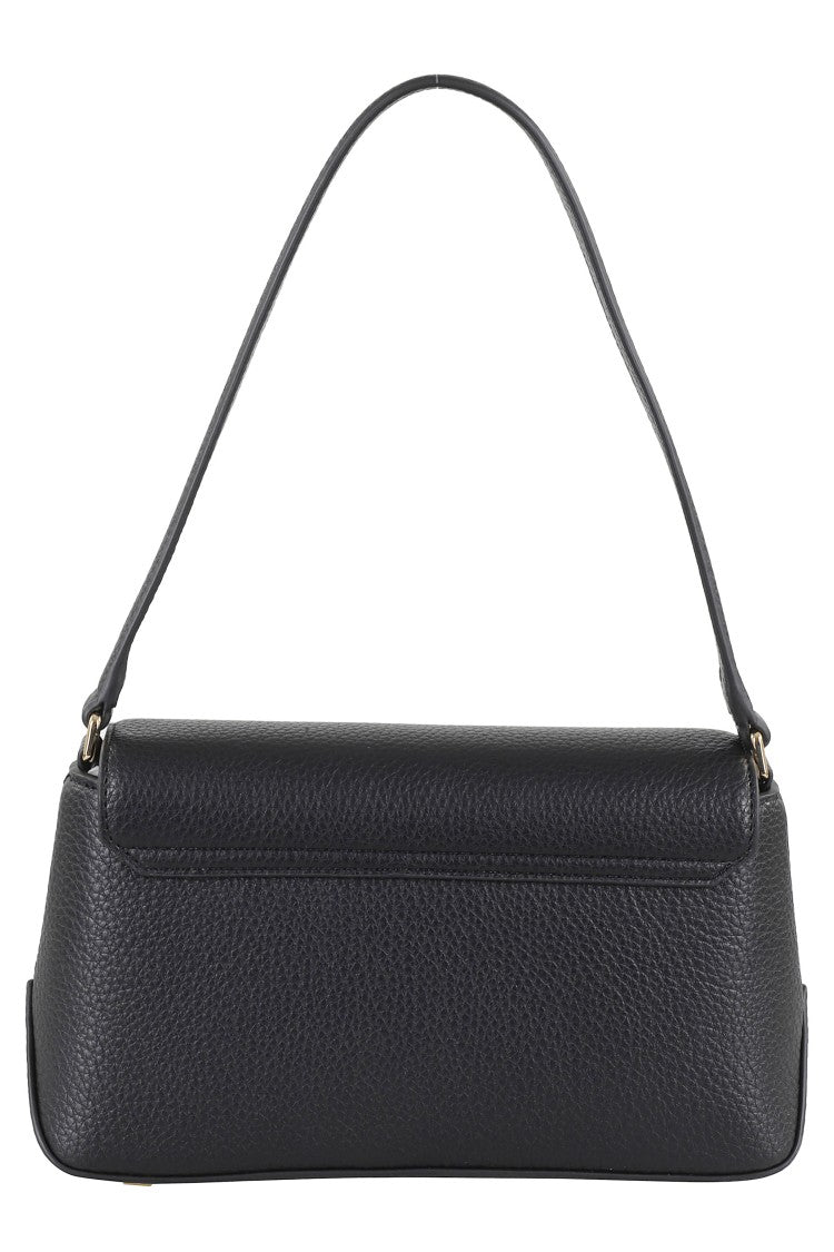 Elisabetta Franchi Textured Faux Leather Shoulder Bag With Logo Plaque