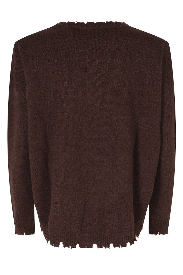 Kujten Mela Brown Fringed Crewneck Cashmere Sweater