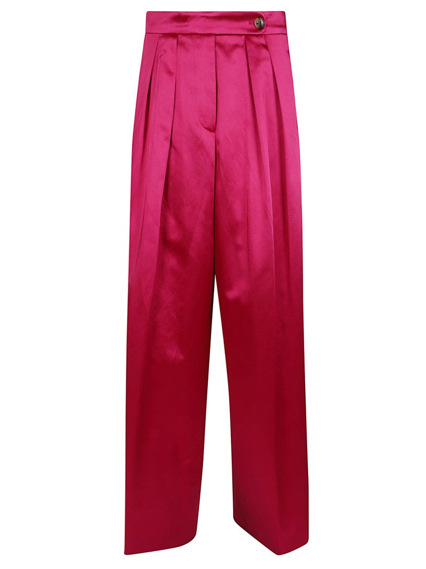 Dries Van Noten Glossy Wide-Leg Pants With Double Front Pleats