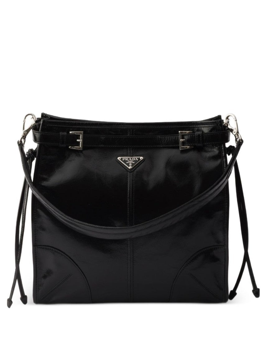 Prada Rectangular Glossy Leather Adjustable Strap Bag