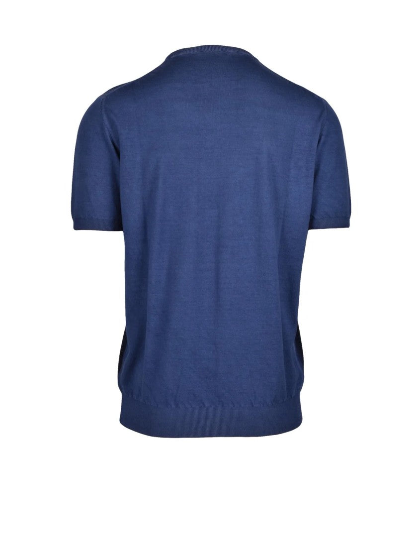 Kangra Blue Classic Crew Neck Cotton Knit Top