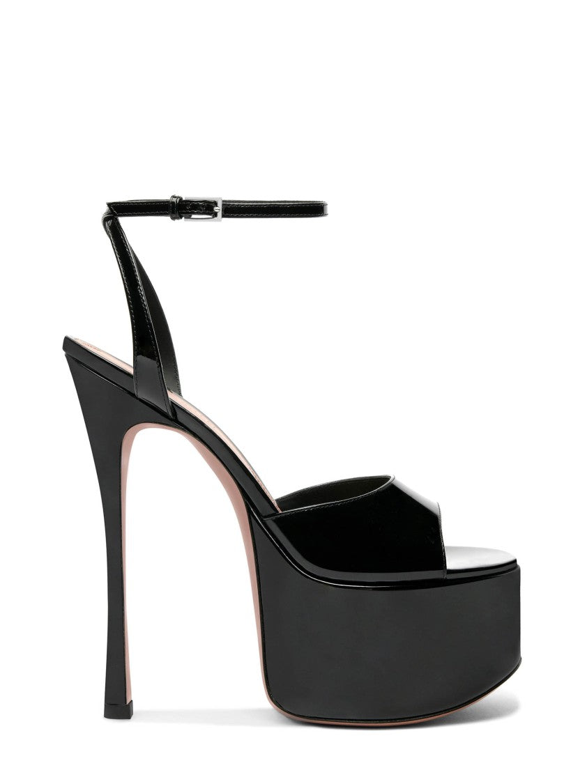 Amina Muaddi Patent Leather Platform Sandals With Stiletto Heel