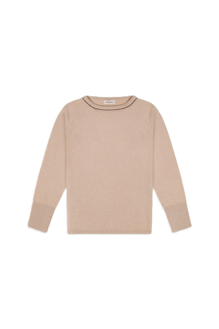 Kangra Beige Crewneck Sweater With Refined Stitch Detail