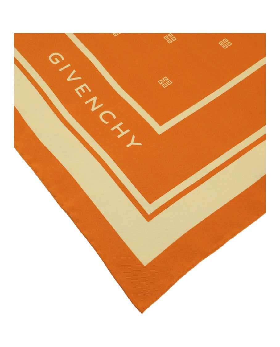 Givenchy Square Silk Scarf With Logo Print And Striped Trim
