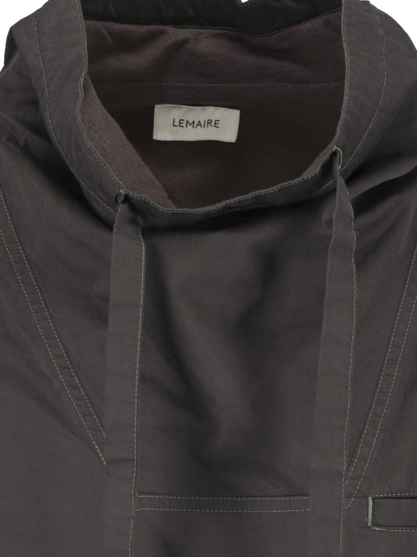 Lemaire Grey Funnel Neck Boxy Cropped Hooded Sweatshirt