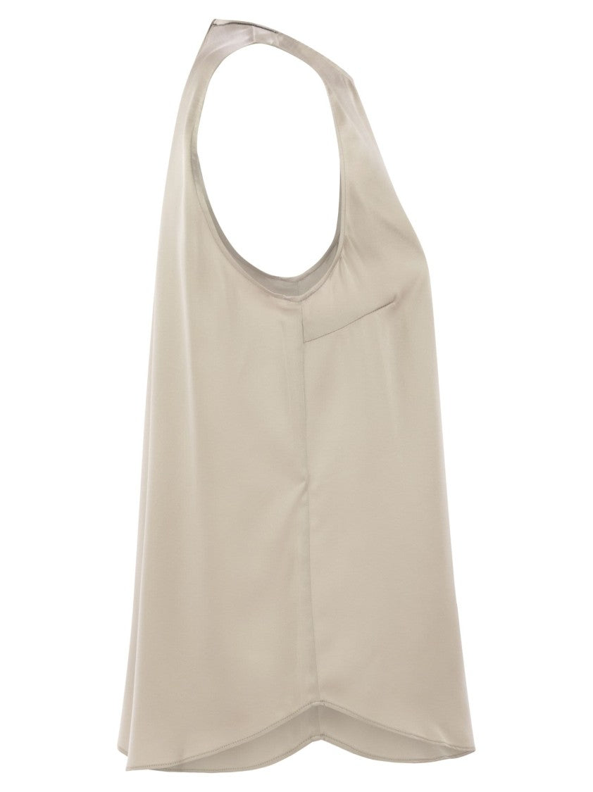 Brunello Cucinelli Stretch Silk Satin Top With Jewellery