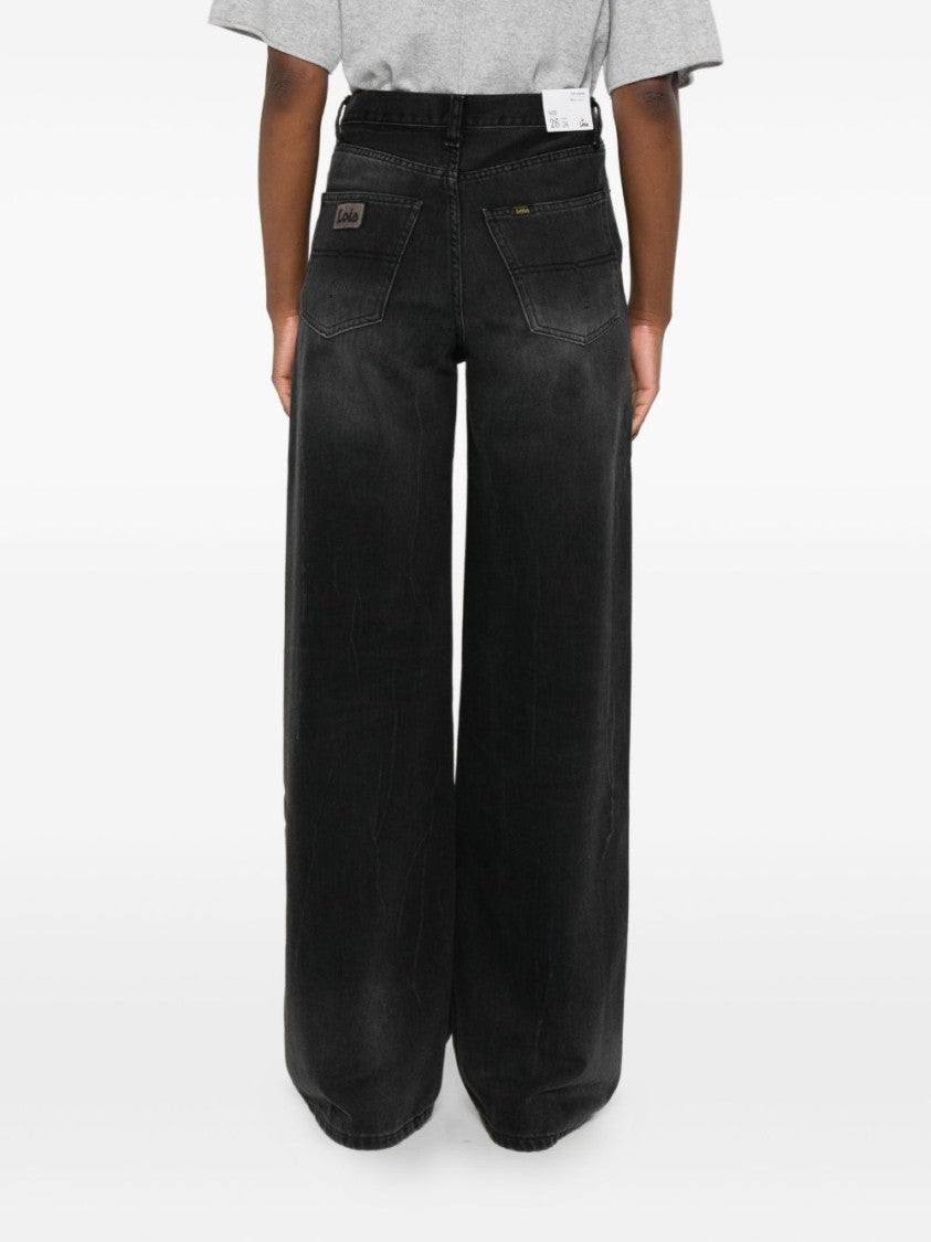Iois Wide-Leg Black Jeans With High Waist