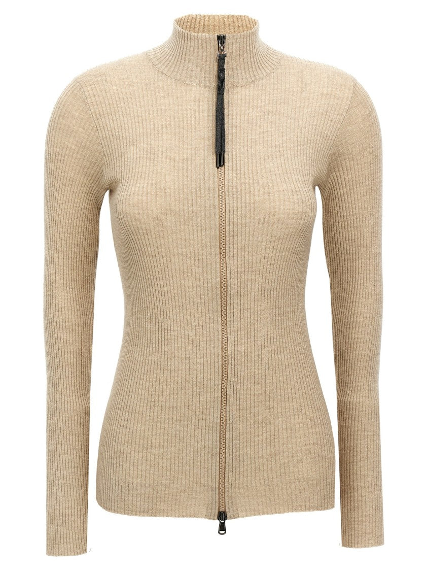 Brunello Cucinelli Ribbed Lurex Cashmere Blend Cardigan