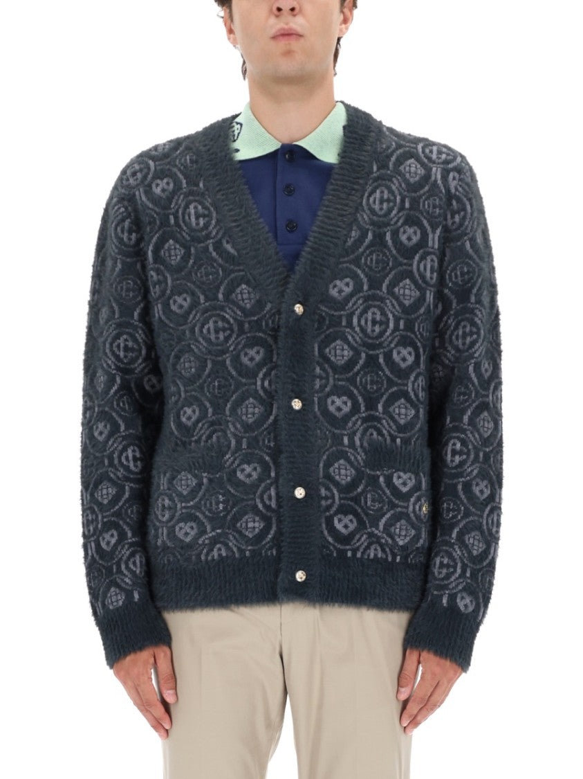 Casablanca Textured Knit Cardigan With Subtle Logo Motifs