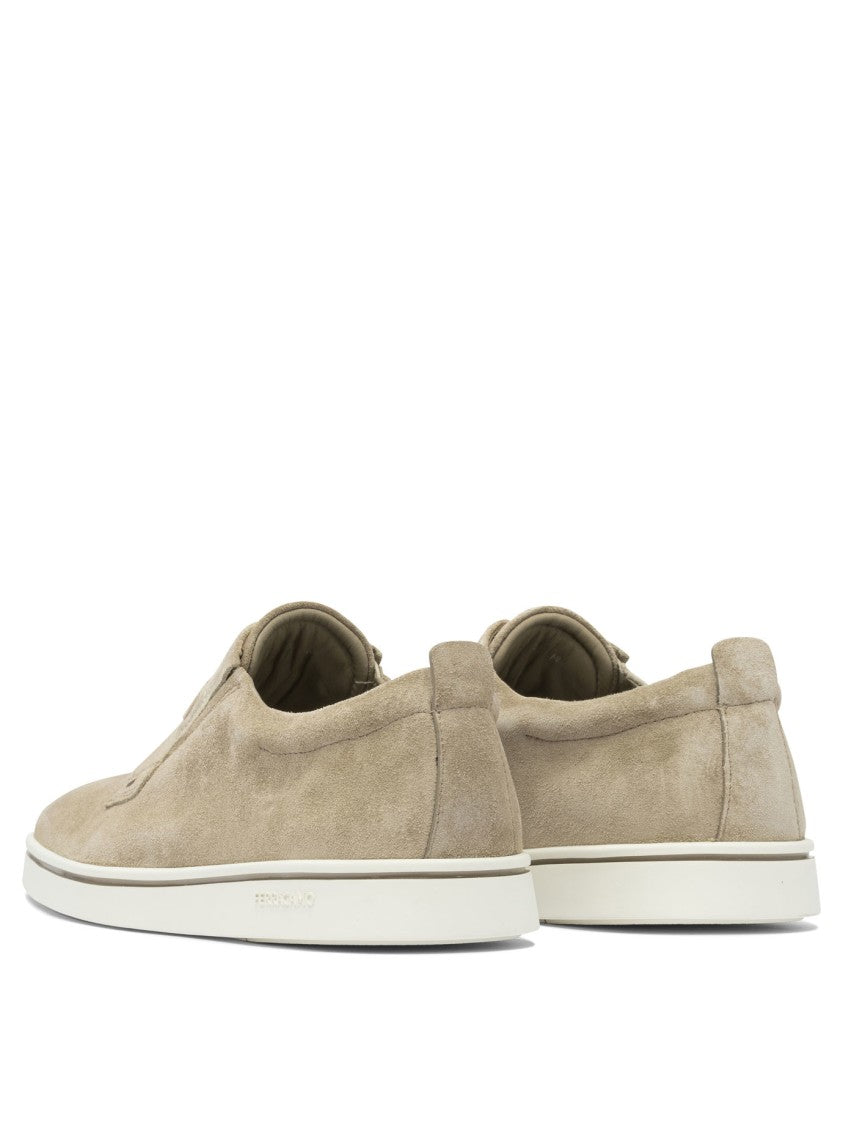 Ferragamo Beige Suede Loafers With Rubber Sole