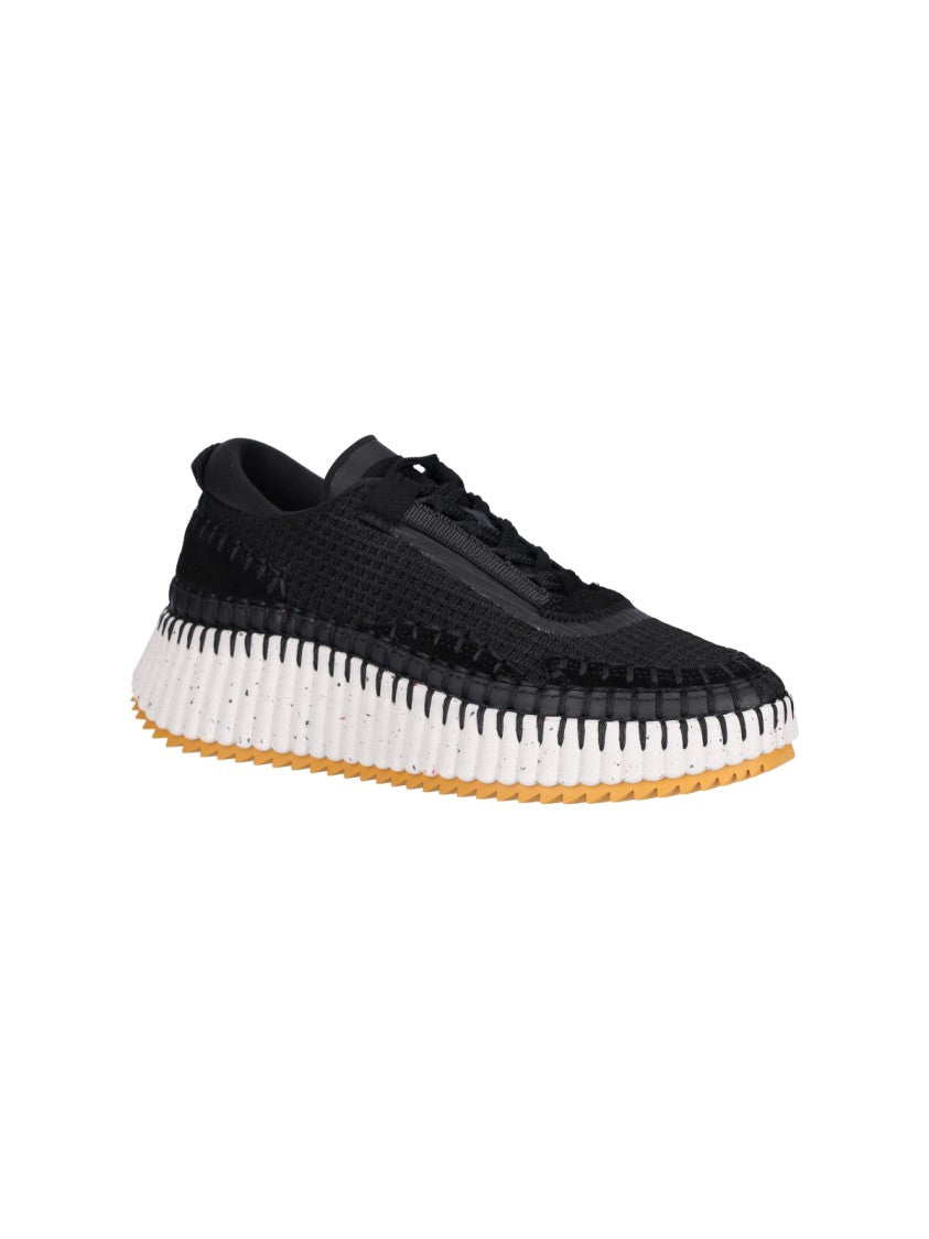 Chloé Hand-Stitched Recycled Knit Sneakers With Suede Accents