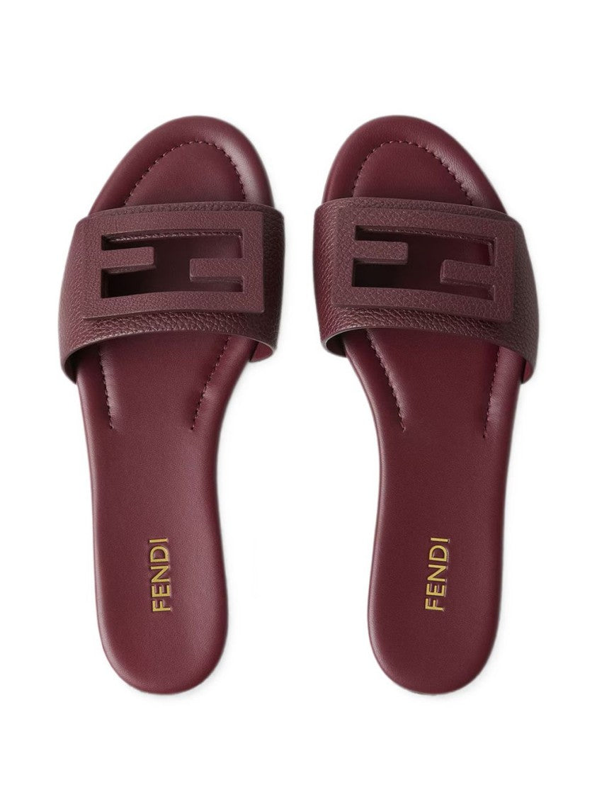 Fendi Burgundy Textured Strap Flat Shoes