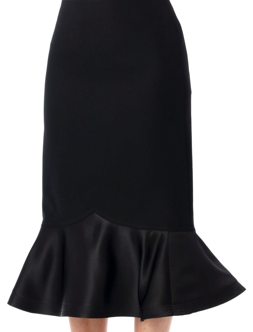 Fendi Black Grain De Poudre Wool Midi Skirt
