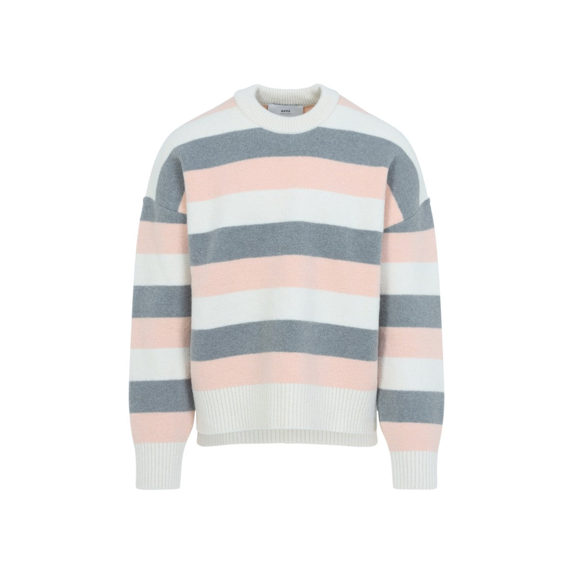 Ami Paris Grey Alpaca Striped Crewneck Sweater