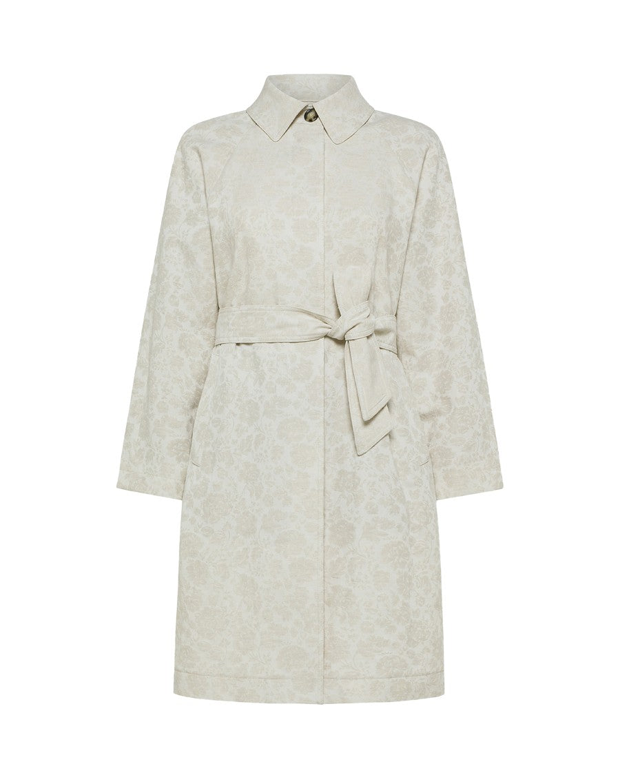 Peuterey Ecru Damask Jacquard Corduroy Trench Coat